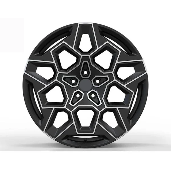 Black Silver Polygon-Window Forged Wheel — Front five-hole black polygon windows and silver edge lines