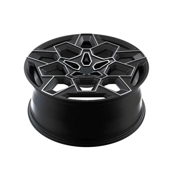 Black Silver Polygon-Window Forged Wheel — Elevated black polygon windows and silver edge lines and barrel