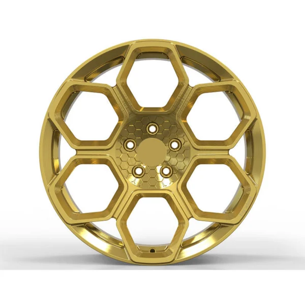 Gold Hexagon-Window Forged Wheel — Front five-hole gold hexagon windows and honeycomb centre