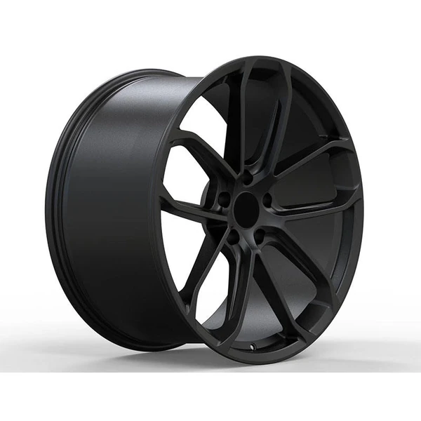 Matte Black Open-Loop Forged Wheel — Three-quarter matte-black open-loop spoke face
