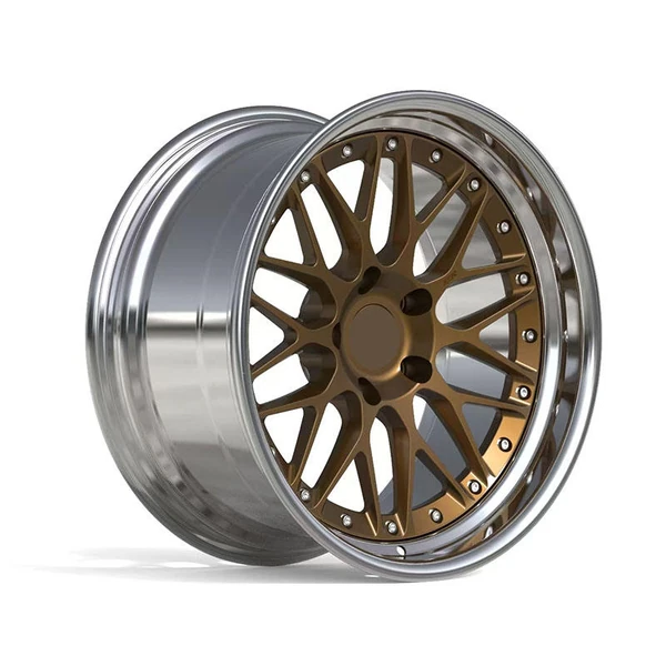 Bronze Split-Spoke Deep-Lip Forged Wheel — Three-quarter bronze split-spoke face and polished barrel