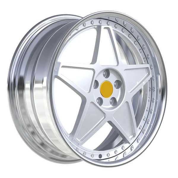 Silver Recessed Five-Spoke Forged Wheel — Three-quarter silver five-spoke face and polished deep barrel