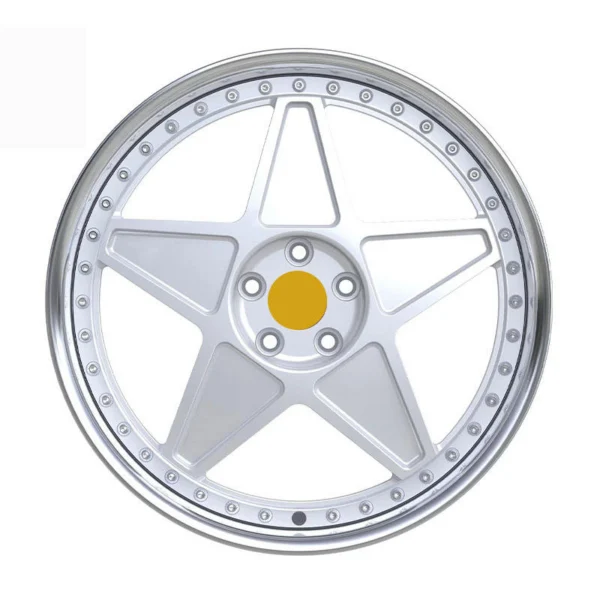 Silver Recessed Five-Spoke Forged Wheel — Front five-point star, recessed spoke panels and five bolt holes