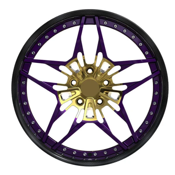 Purple Gold Cutout Y-Spoke Forged Wheel — Front Y-spoke cut-outs and five-hole mounting