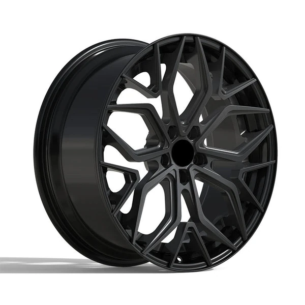 Black Branch-Window Monoblock Wheel — Three-quarter black grooved branch face and matching barrel