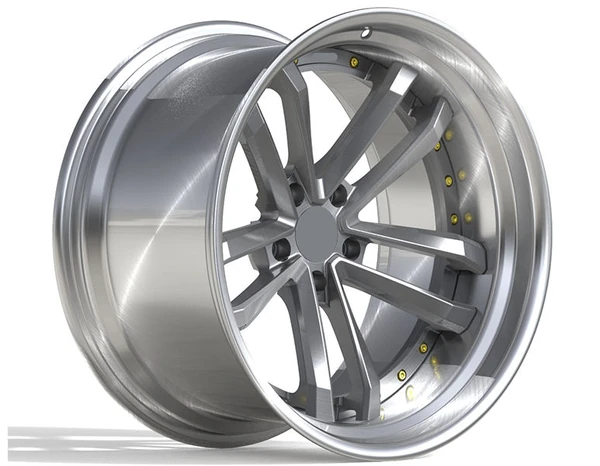 Silver Double-V Deep-Lip Forged Wheel — Three-quarter silver double-V face and polished deep barrel