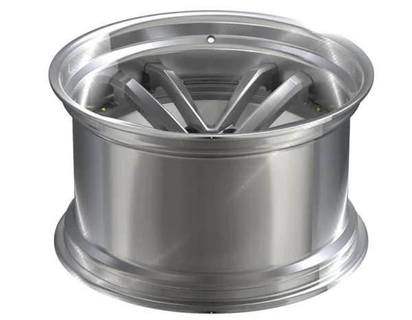 Silver Double-V Deep-Lip Forged Wheel — Back-side barrel-depth angle of the same silver wheel