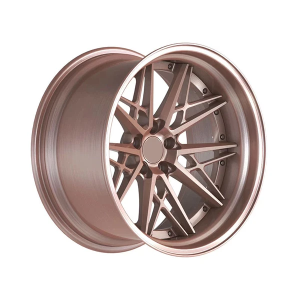 Rose Copper Cross-Braced Y-Spoke Monoblock Wheel — Three-quarter rose-copper paired-Y face and deep barrel