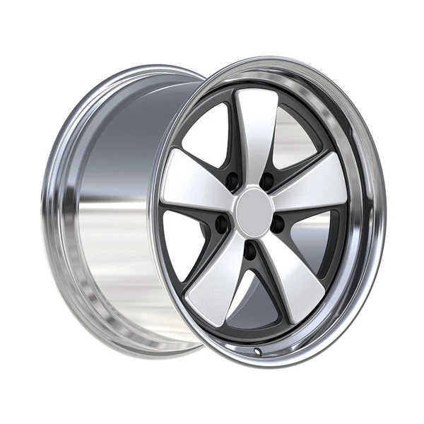 Silver Black Paddle-Spoke Forged Wheel — Three-quarter silver paddle faces, black borders and polished deep barrel