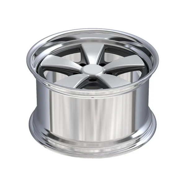 Silver Black Paddle-Spoke Forged Wheel — Elevated barrel-depth view of the same silver and black wheel