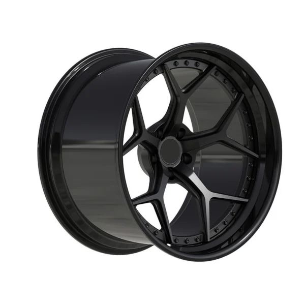 Black Open-Y Deep-Lip Forged Wheel — Upright three-quarter view showing spoke profile and deep barrel