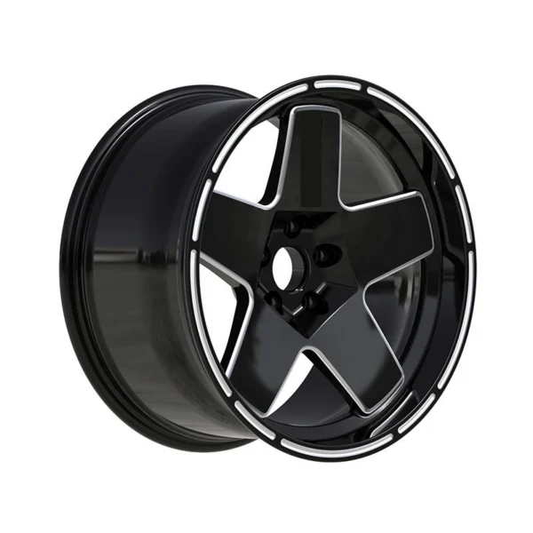 Black Broad-Five Silver-Outline Monoblock Wheel — Upright three-quarter black barrel and silver-edged face