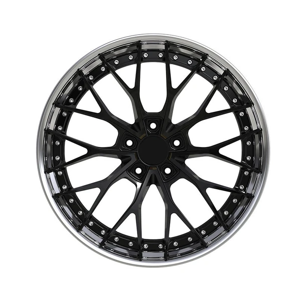 Black Branch-Spoke Polished-Lip Forged Wheel — Front black branching spokes and recessed five-hole hub