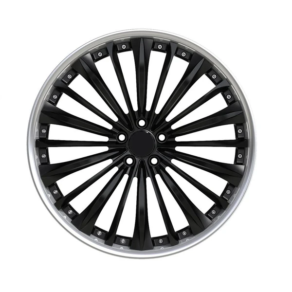 Black Radial-Blade Polished-Lip Forged Wheel — Front radial-blade pattern and five-hole hub