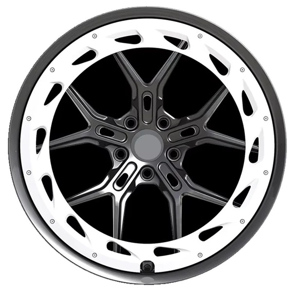Black Aero-Ring Y-Spoke Forged Wheel — Front face and teardrop-window outer ring