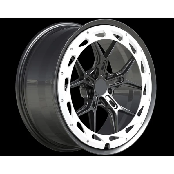 Black Aero-Ring Y-Spoke Forged Wheel — Oblique face and barrel depth