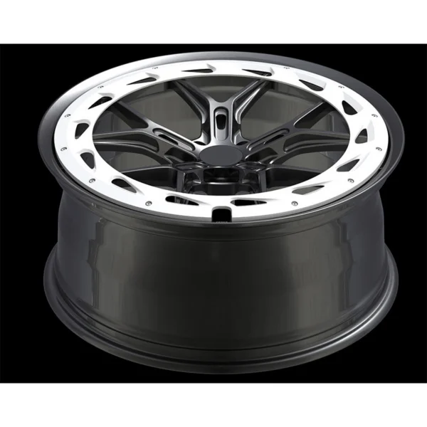 Black Aero-Ring Y-Spoke Forged Wheel — Laid-flat side profile and recessed face