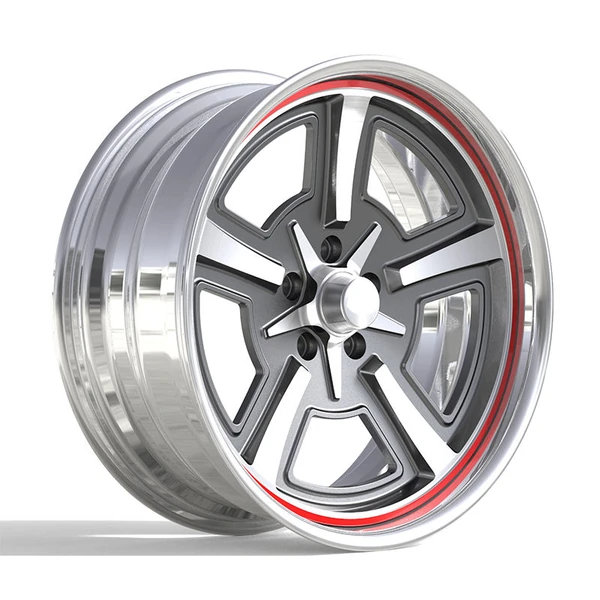Redline Geometric Five-Spoke Forged Wheel — Oblique face and polished barrel