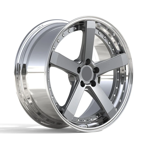 Satin Straight Five-Spoke Forged Wheel — Oblique face and polished deep lip