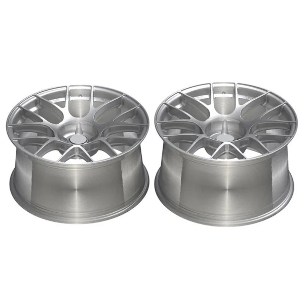 Silver Broad-Curve Ten-Spoke Forged Wheel — Laid-flat pair and barrel profiles