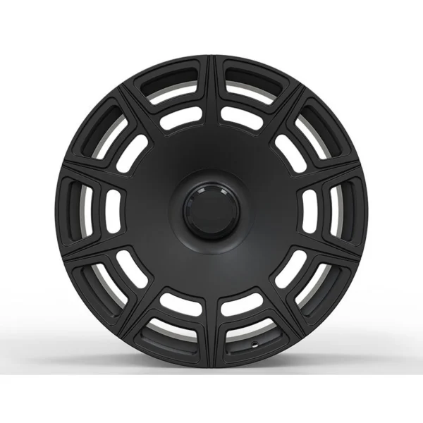Black Double-Window Disc Forged Wheel — Front face with plain central cap