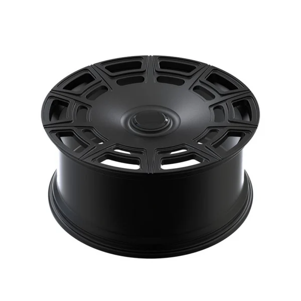 Black Double-Window Disc Forged Wheel — Laid-flat side profile and barrel