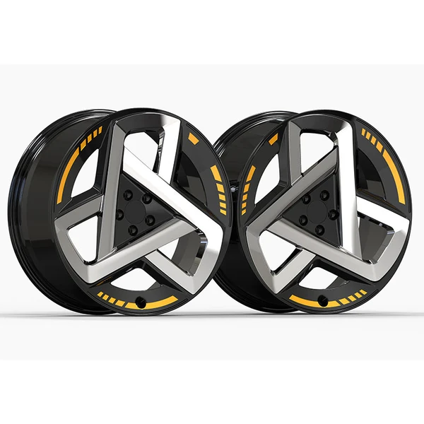 Yellow-Accent Triangular Forged Wheel — Pair shown at an oblique angle; price per wheel