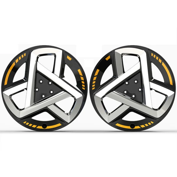 Yellow-Accent Triangular Forged Wheel — Mirrored front faces and five-hole centres