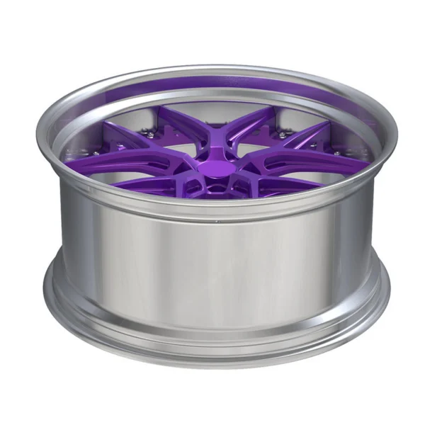 Purple Slotted Y-Spoke Forged Wheel — Laid-flat barrel and recessed spoke channels