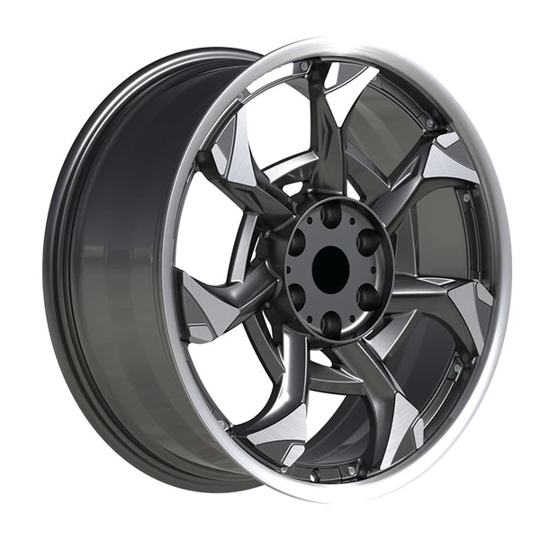 Black-Silver Angular Six-Spoke Forged Wheel — Oblique six-spoke face and bright rim