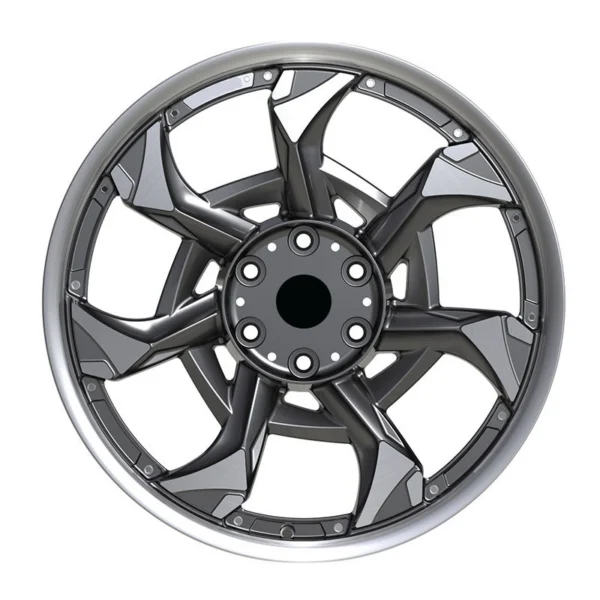 Black-Silver Angular Six-Spoke Forged Wheel — Front face and six mounting holes