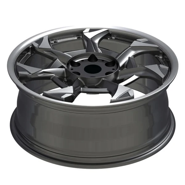 Black-Silver Angular Six-Spoke Forged Wheel — Laid-flat angular spokes and barrel