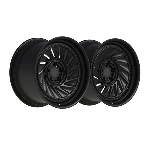 Black Swept-Turbine Forged Wheel — Mirrored pair of black swept-turbine faces