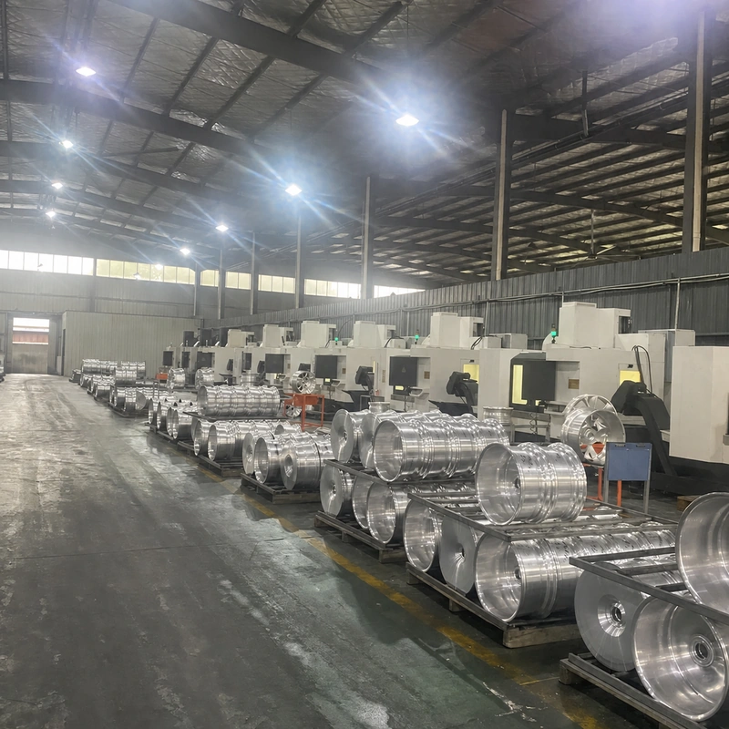 Representative wheel machining floor with aluminum wheel blanks