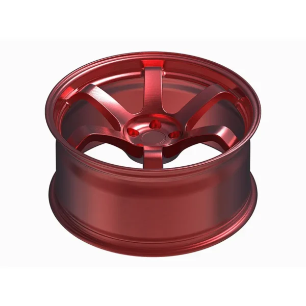Candy Red Six-Spoke Forged Wheel – WV-FG-004 — rear three-quarter view