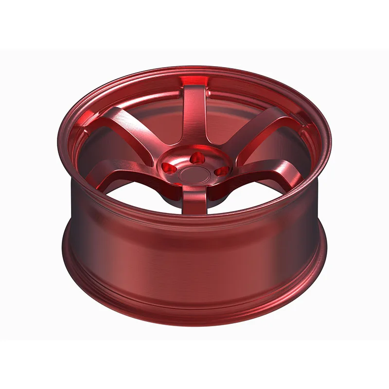 Candy Red Six-Spoke Forged Wheel – WV-FG-004 — rear three-quarter view