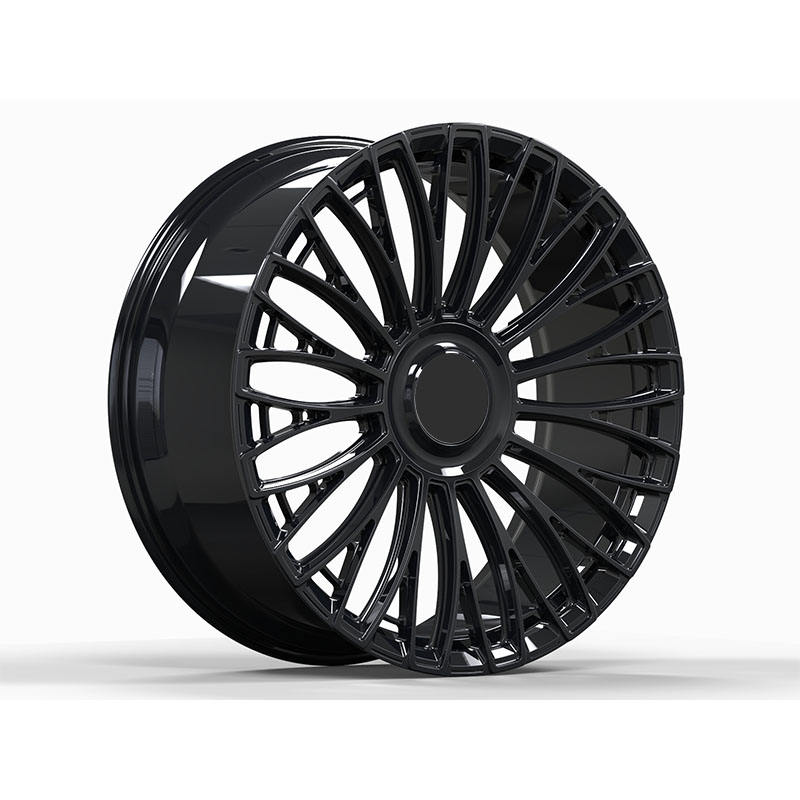 Black Tapered Multi-Spoke Forged Wheel — Front three-quarter view