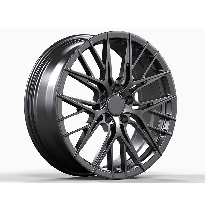Dark Gray Fine Split-Spoke Forged Wheel — Three-quarter design view