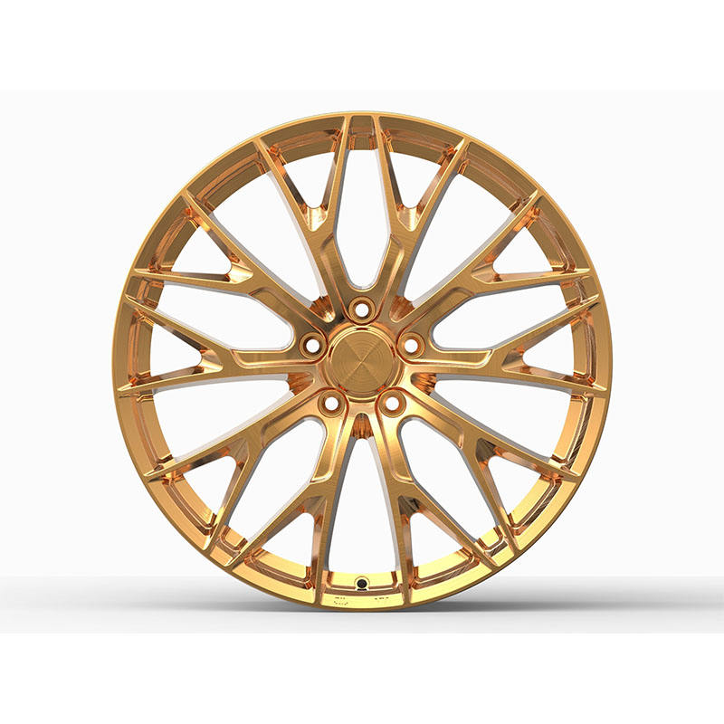 Gold Angular Split-Spoke Forged Wheel — Front five-hole design example
