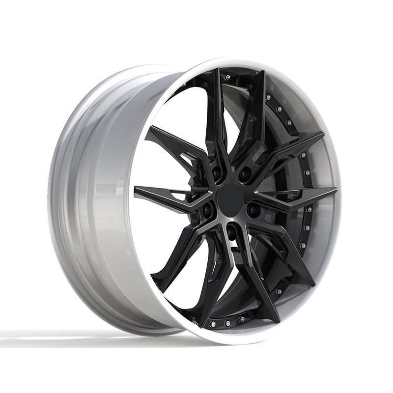 Black Slotted Y-Spoke Polished-Lip Forged Wheel