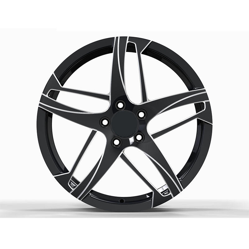 Black Swept Five-Spoke Forged Wheel — Front five-hole black design example